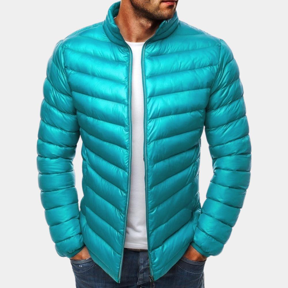 Men's Puffer Jacket - Lightweight Quilted - Slim Fit - Windproof with High Collar
