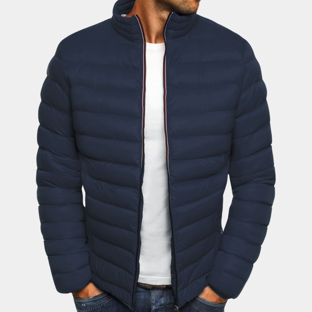 Men's Puffer Jacket - Lightweight Quilted - Slim Fit - Windproof with High Collar