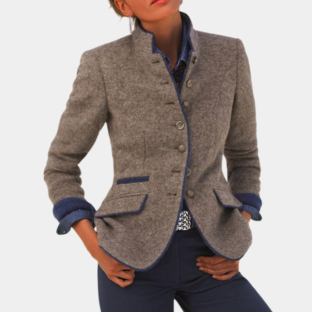 Tailored Textured Mandarin Collar Blazer