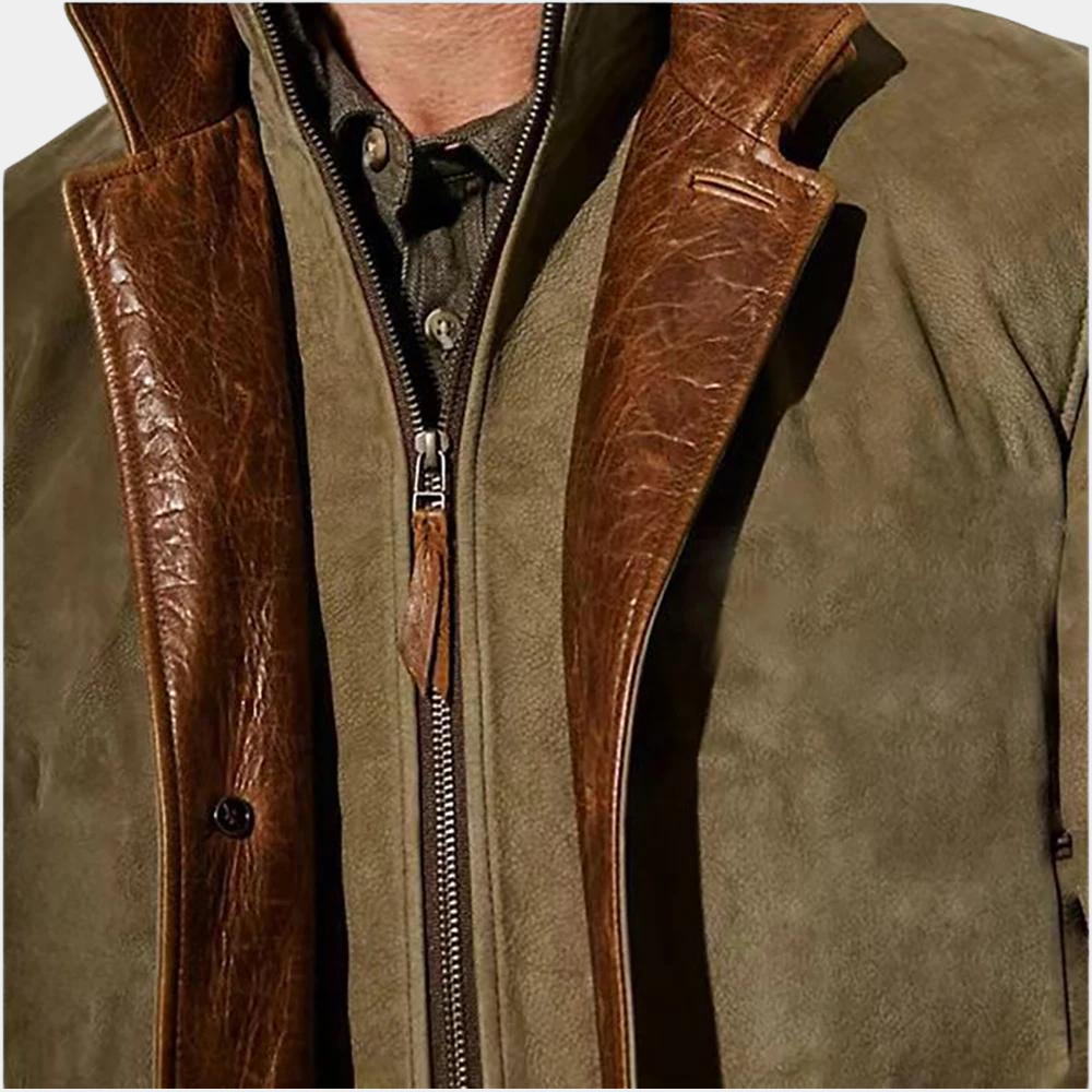 Suede Look Leather Detail Classic Jacket