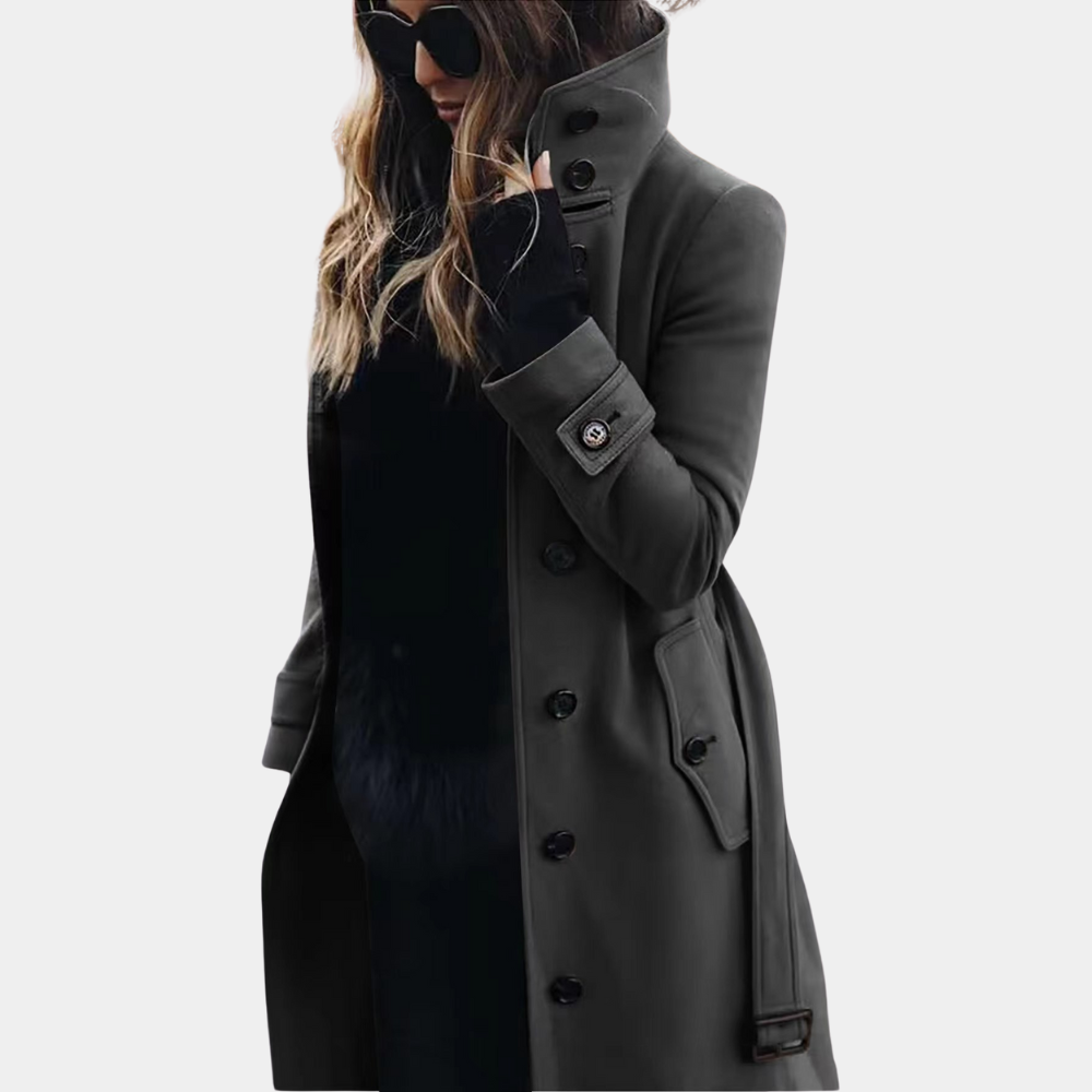 Tailored Double Breasted High Collar Long Coat