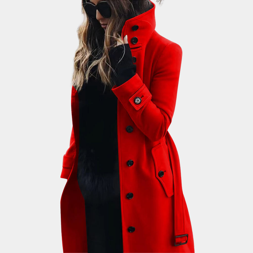 Tailored Double Breasted High Collar Long Coat
