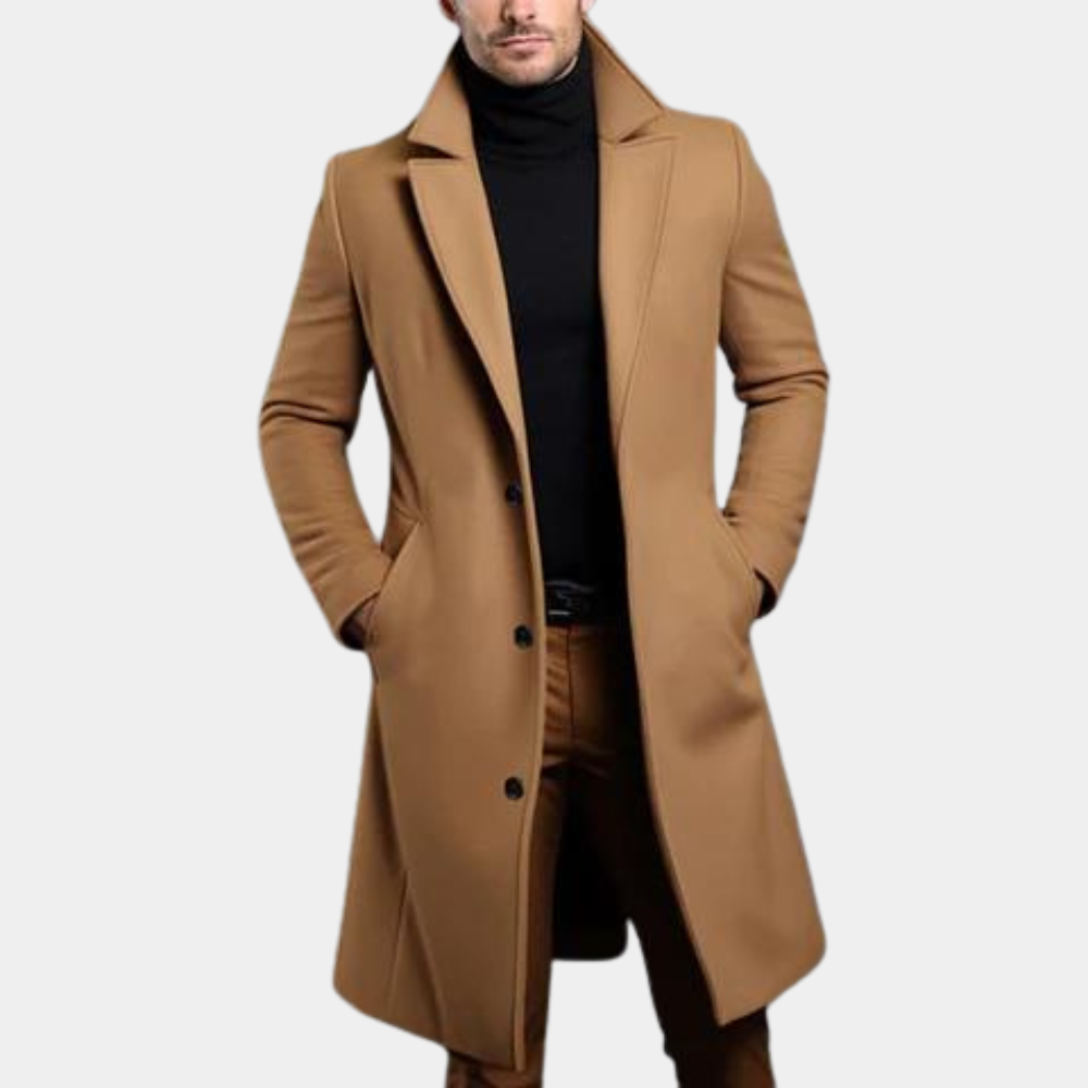 Wool Blend Tailored Fit Single Breasted Coat