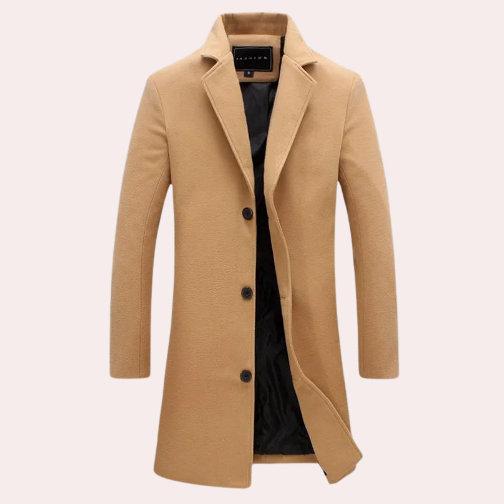 Wool Blend Tailored Fit Single Breasted Coat