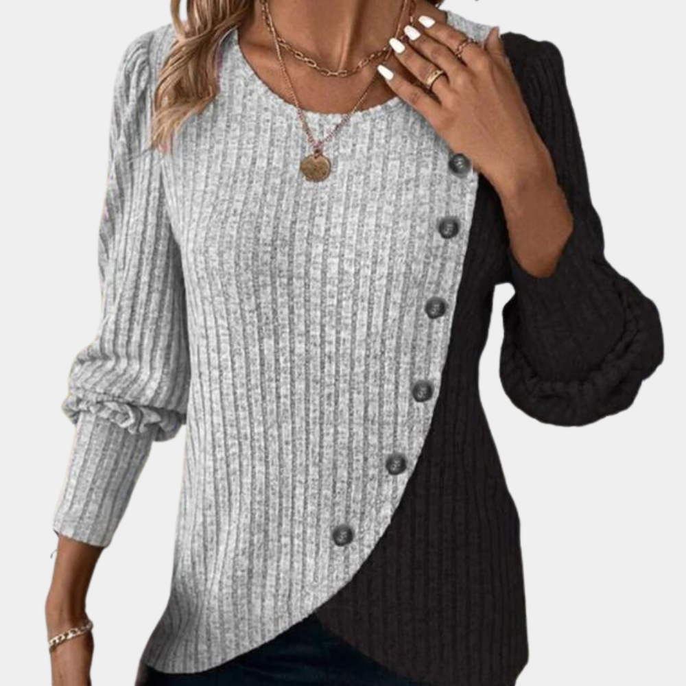 Asymmetric Button Detail Relaxed Fit Knit Sweater