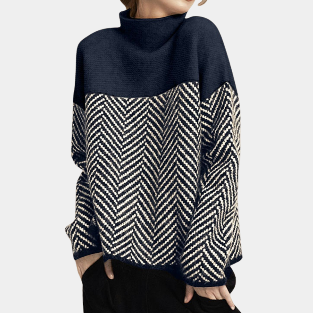 Oversized Wool Blend Herringbone Knit Sweater