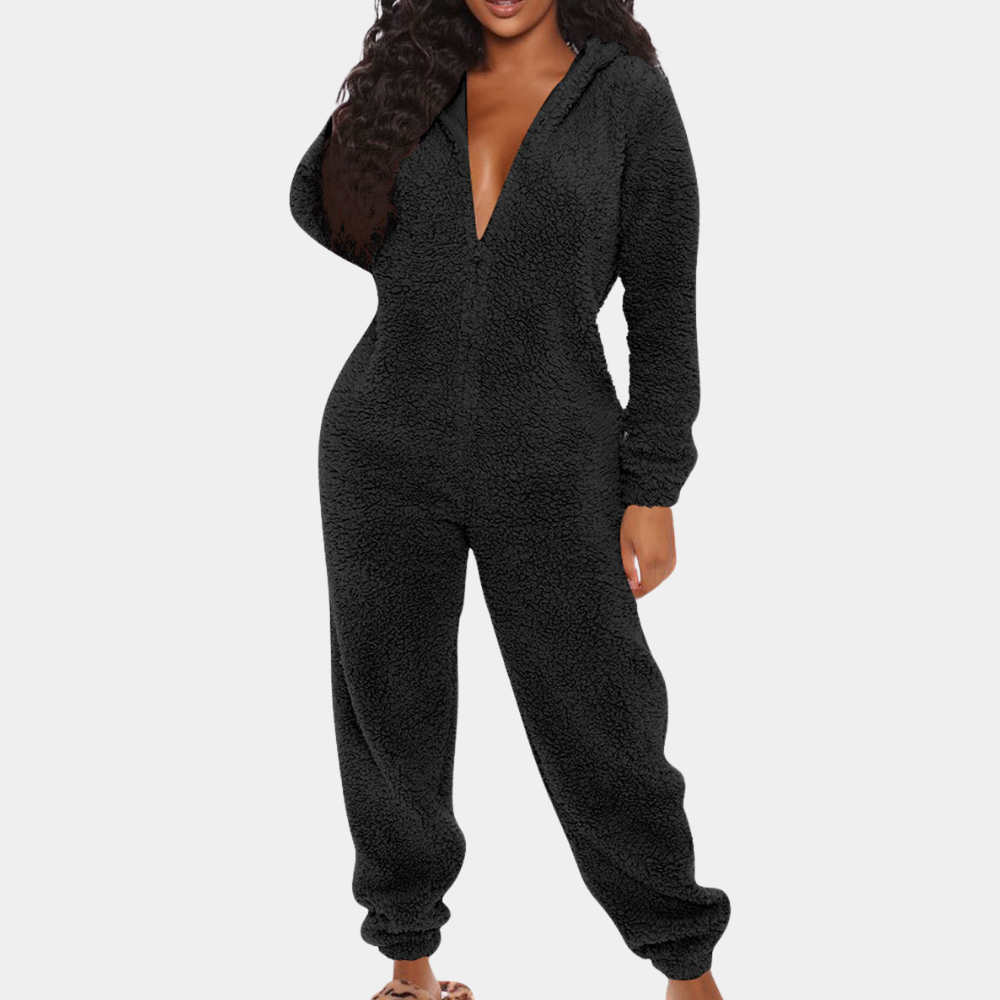 Women's Jumpsuit - Soft Fleece - Hood - Long-Sleeved Comfort Loungewear