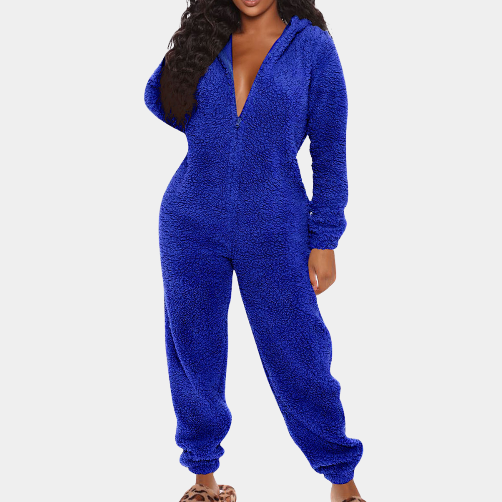 Women's Jumpsuit - Soft Fleece - Hood - Long-Sleeved Comfort Loungewear