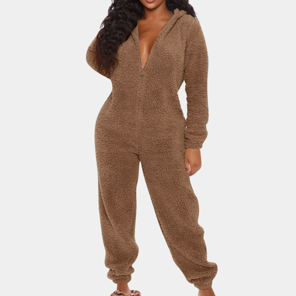 Women's Jumpsuit - Soft Fleece - Hood - Long-Sleeved Comfort Loungewear