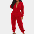 Women's Jumpsuit - Soft Fleece - Hood - Long-Sleeved Comfort Loungewear