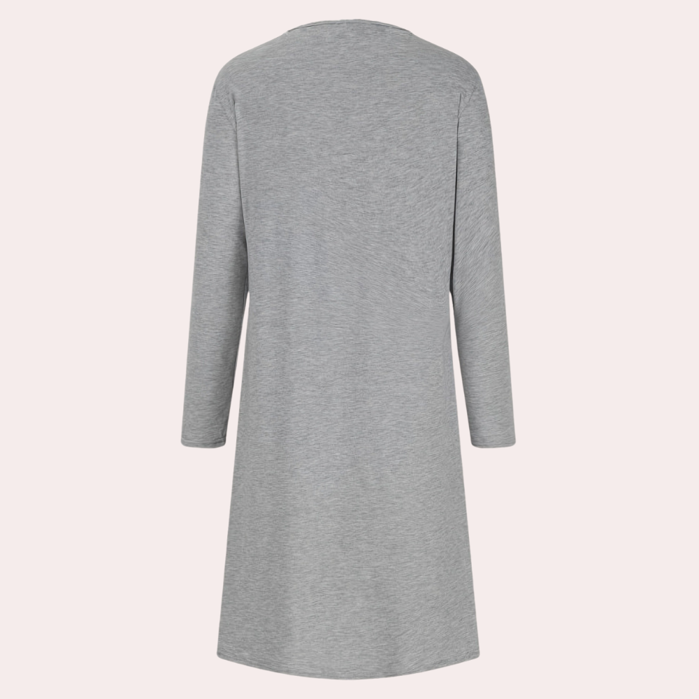 Women's Tunic Dress - Asymmetric Design - V-Neck - Long Sleeved - Loose Fit