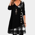 Women's Tunic Dress - Asymmetric Design - V-Neck - Long Sleeved - Loose Fit