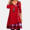Women's Tunic Dress - Asymmetric Design - V-Neck - Long Sleeved - Loose Fit