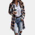 Women's Coat - Wool Blend - Checkered Pattern - Relaxed Fit - Knee Length