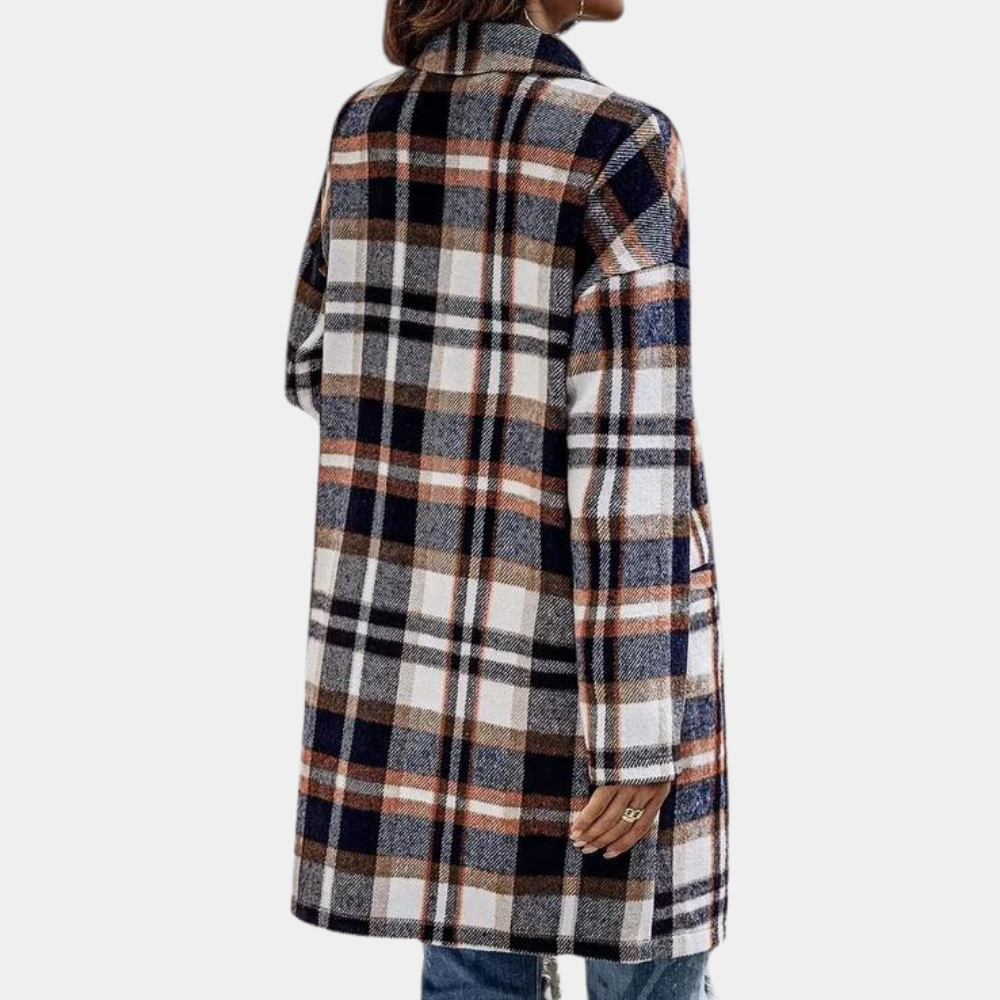 Wool Blend Checkered Relaxed Coat