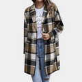 Women's Coat - Wool Blend - Checkered Pattern - Relaxed Fit - Knee Length