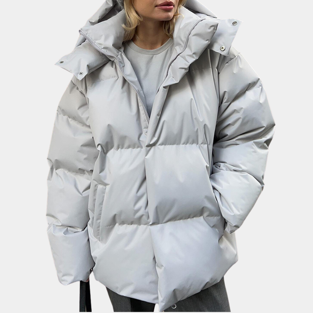 Women's Puffer Jacket - Water-Repellent Quilted - Oversized Fit with Hood