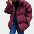 Women's Puffer Jacket - Oversized Quilted Design - High Collar - Water-Repellent
