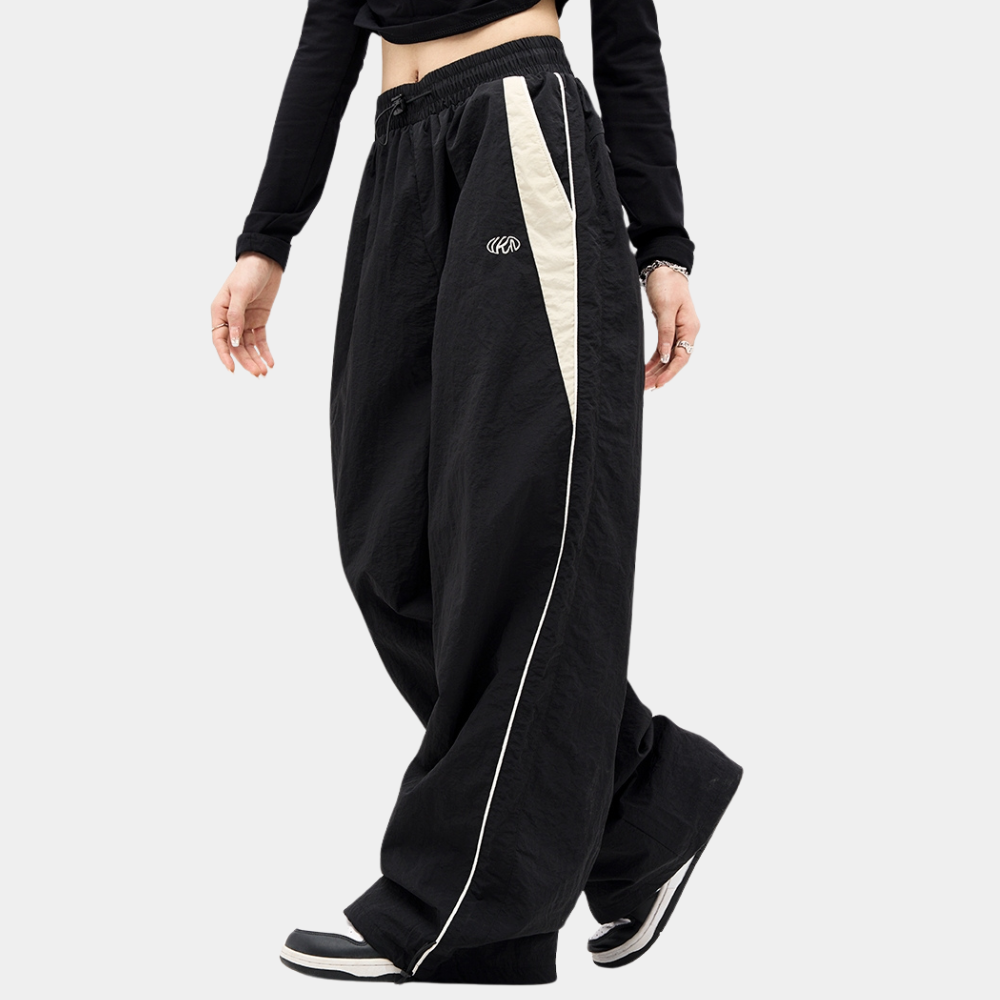 Sporty Elastic Waist Wide-Leg Pants