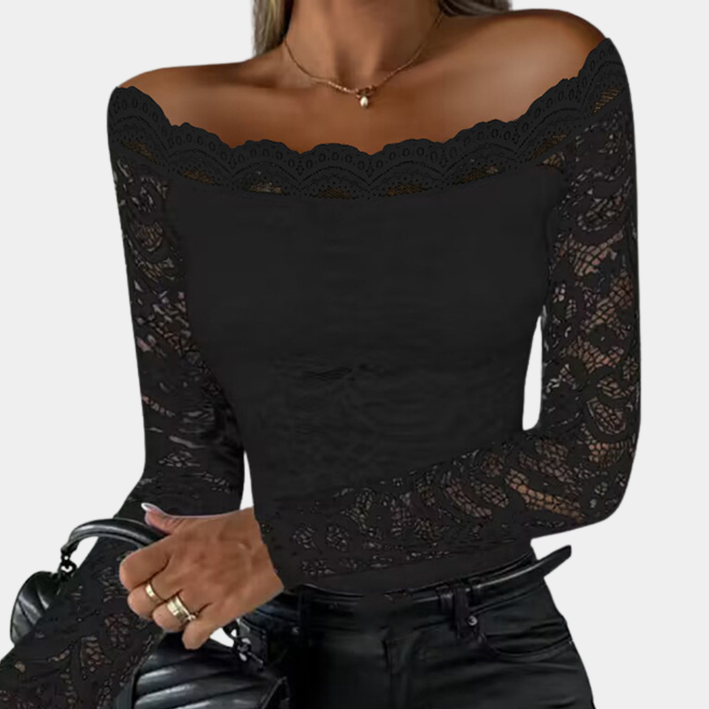 Women's Lace Top – Off-Shoulder – Elegant Lace – Long-Sleeved – Tailored Fit