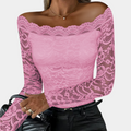 Women's Lace Top – Off-Shoulder – Elegant Lace – Long-Sleeved – Tailored Fit