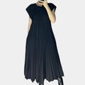 Women's Maxi Dress - Pleated Design - Round Neck - Short Sleeves - Elegant and Airy