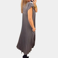 Women's Maxi Dress - Pleated Design - Round Neck - Short Sleeves - Elegant and Airy