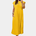 Women's Maxi Dress - Pleated Design - Round Neck - Short Sleeves - Elegant and Airy