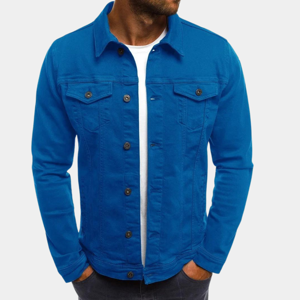 Men's Denim Jacket - Classic Fit - Button Closure - Chest Pockets - Long Sleeved