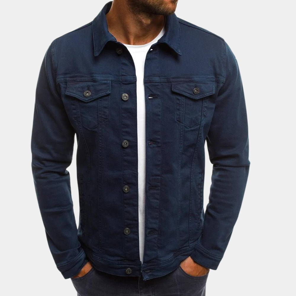 Men's Denim Jacket - Classic Fit - Button Closure - Chest Pockets - Long Sleeved