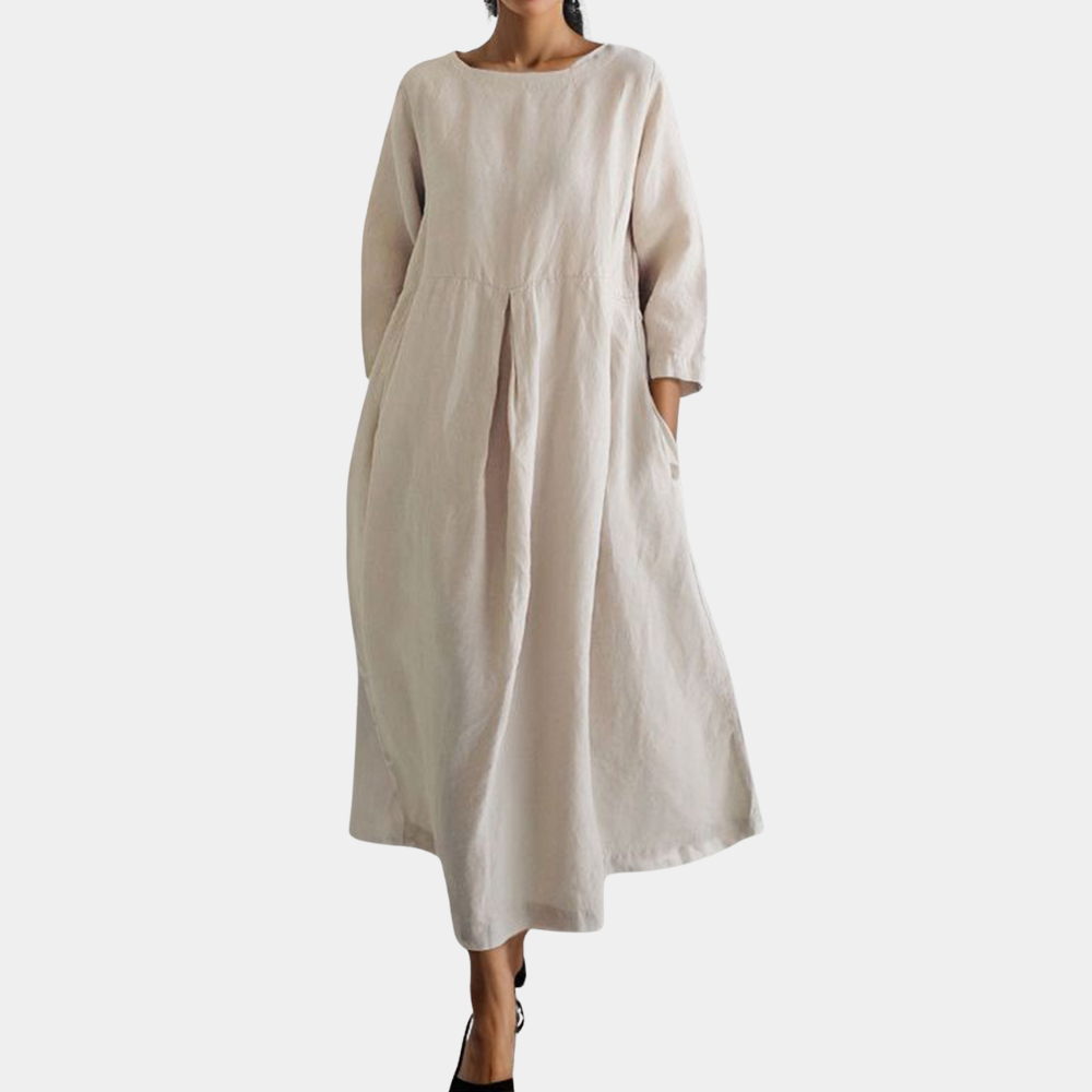 Women's Dress - Long-Sleeved Loose Fit - Light and Breathable - With Practical Pockets