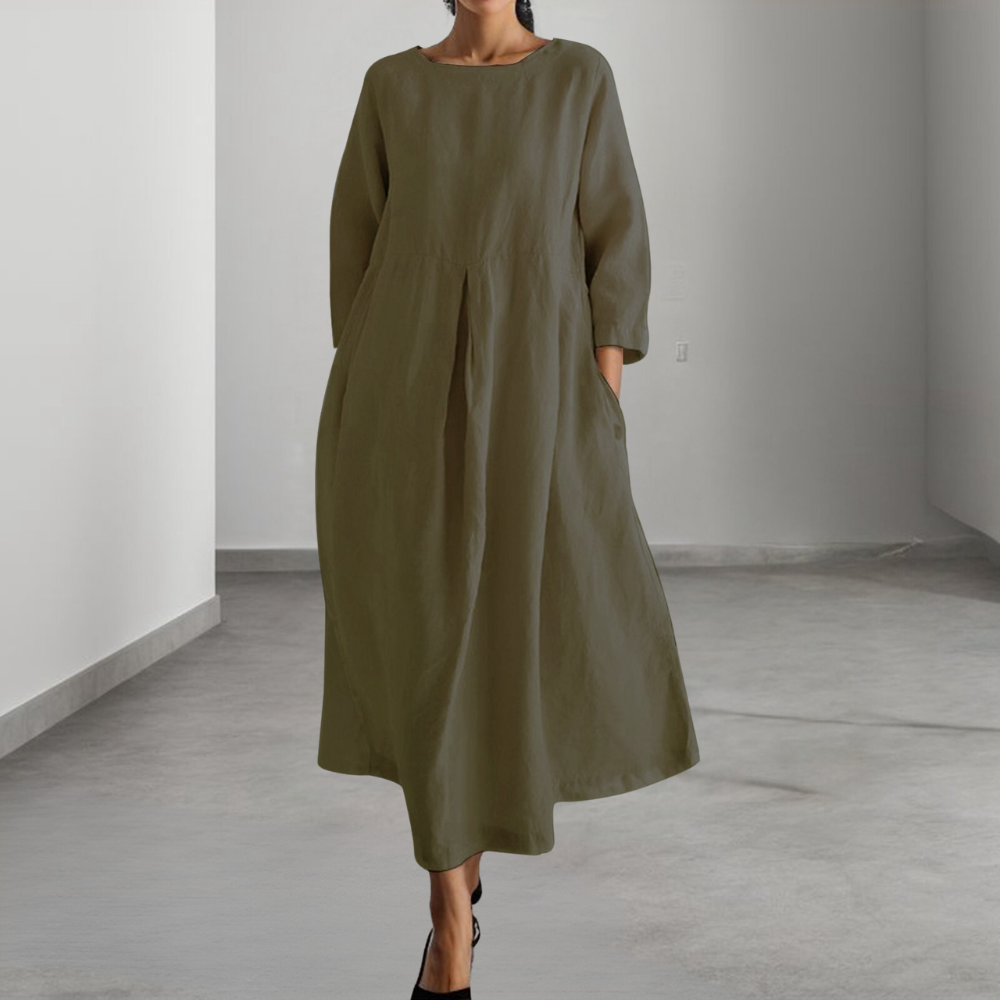 Women's Dress - Long-Sleeved Loose Fit - Light and Breathable - With Practical Pockets