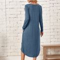 Women's Long-Sleeved Dress - Loose Fit - Round Neck - Soft and Light Quality
