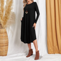 Women's Long-Sleeved Dress - Loose Fit - Round Neck - Soft and Light Quality
