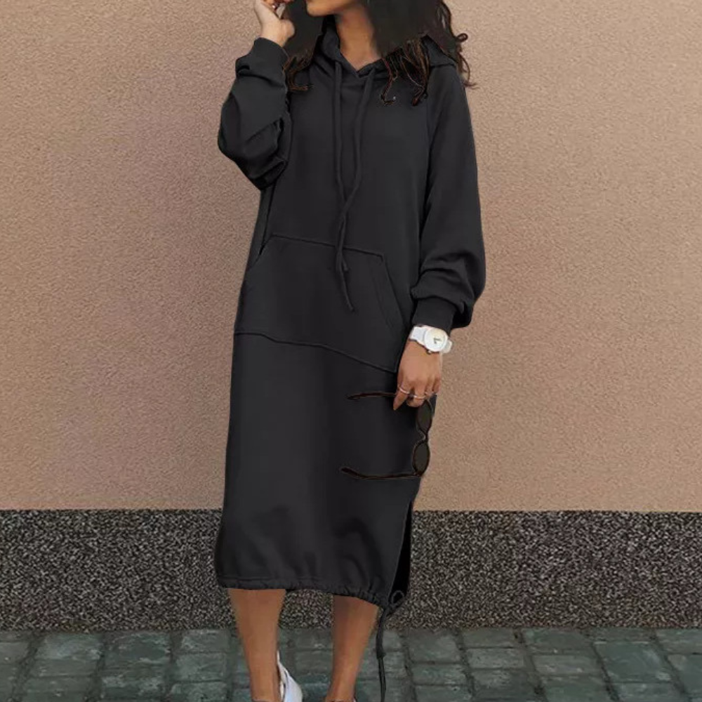 Soft Cotton Relaxed Fit Pocket Hoodie Dress