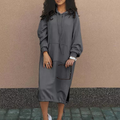 Women's Hoodie Dress - Soft Cotton - Relaxed Fit - Knee Length with Pocket