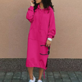 Women's Hoodie Dress - Soft Cotton - Relaxed Fit - Knee Length with Pocket