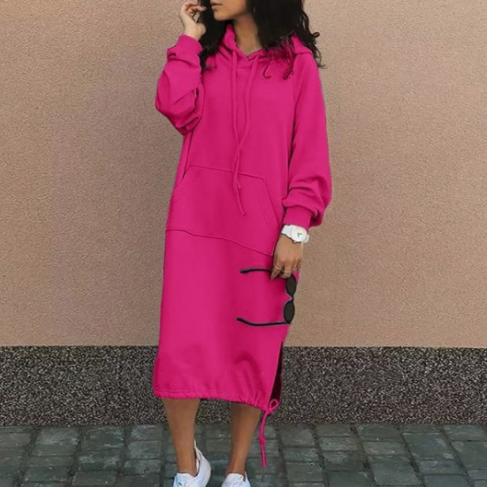 Women's Hoodie Dress - Soft Cotton - Relaxed Fit - Knee Length with Pocket