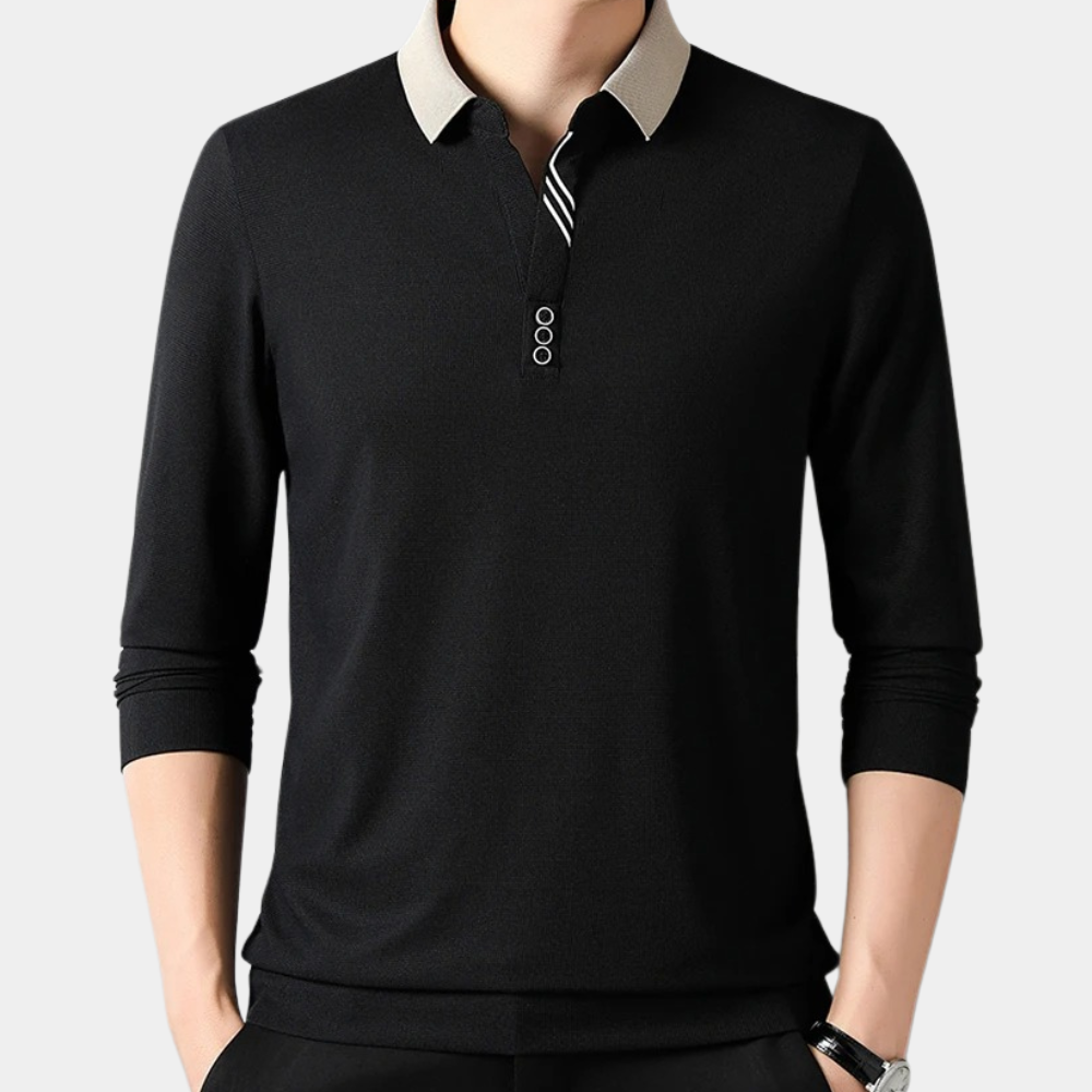 Slim Fit Long Sleeve Contrast Collar Polo Shirt