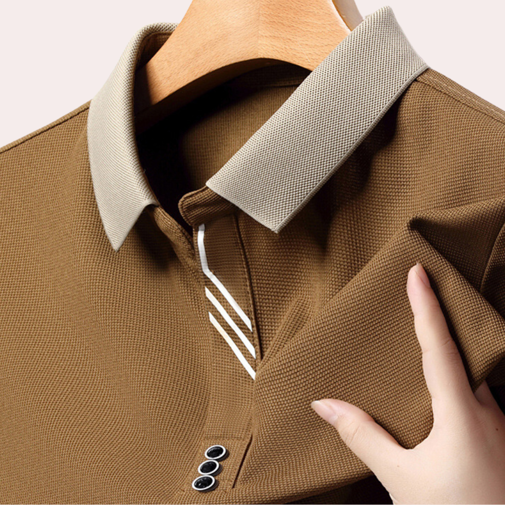 Slim Fit Long Sleeve Contrast Collar Polo Shirt