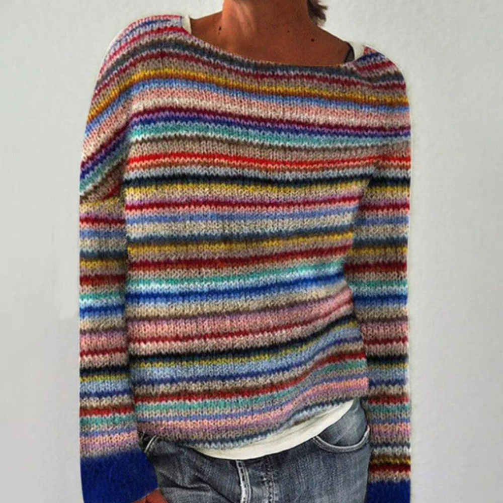 Women's Knit Sweater - Soft Knit - Relaxed Fit - Boat Neckline - Long Sleeves