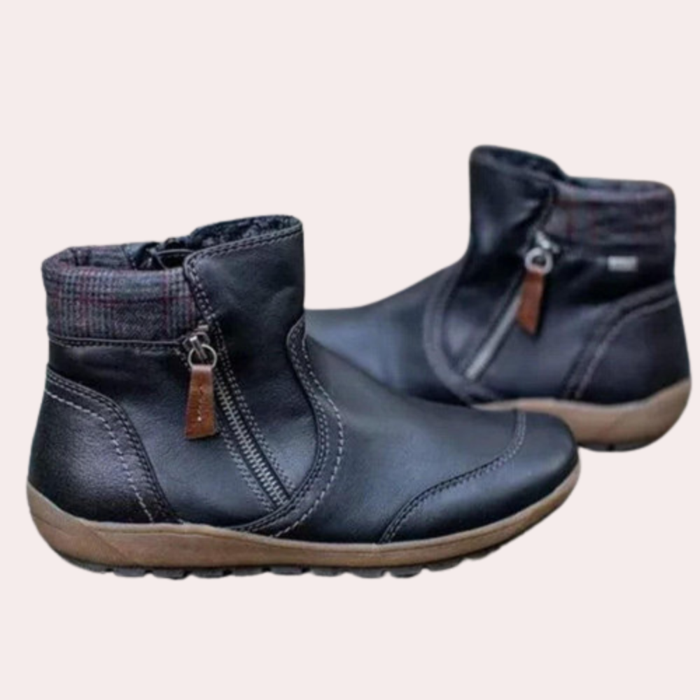 Women's Ankle Boots – Genuine Leather – Zipper – Comfortable Rubber Sole – Round Toe
