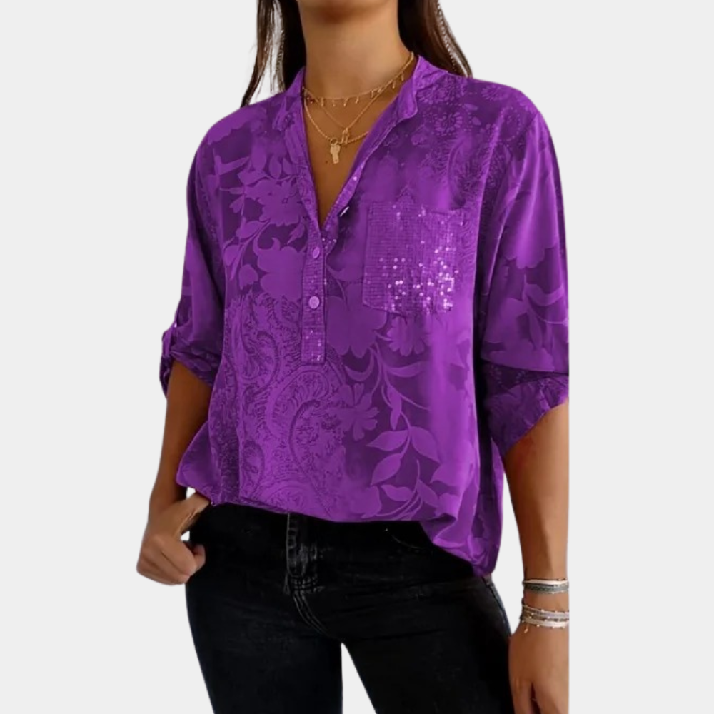 Relaxed Fit Floral Roll-up Sleeve Blouse