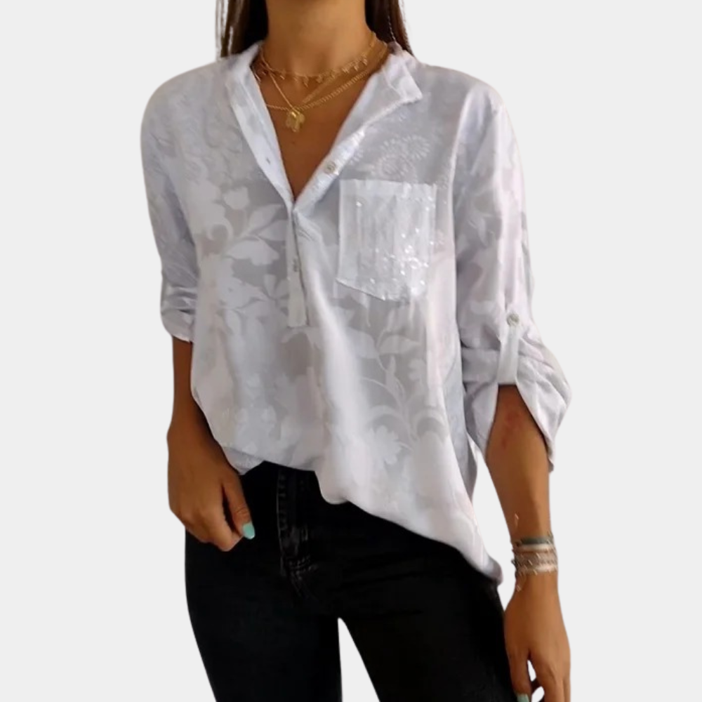 Relaxed Fit Floral Roll-up Sleeve Blouse