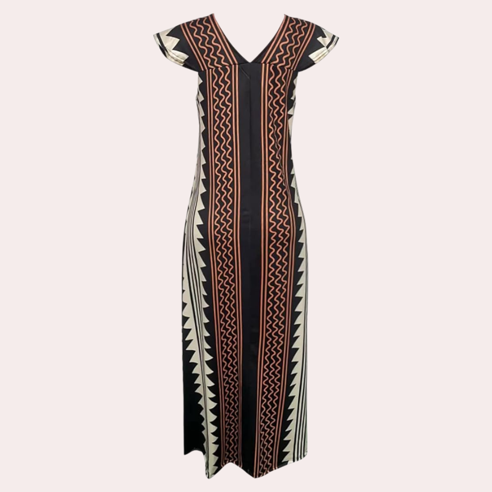 Women's Maxi Dress - Sleeveless V-neck - Light and Loose Fit - Geometric Pattern