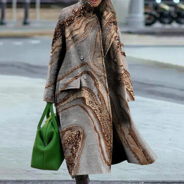 Oversized Wool Blend Abstract Pattern Overcoat