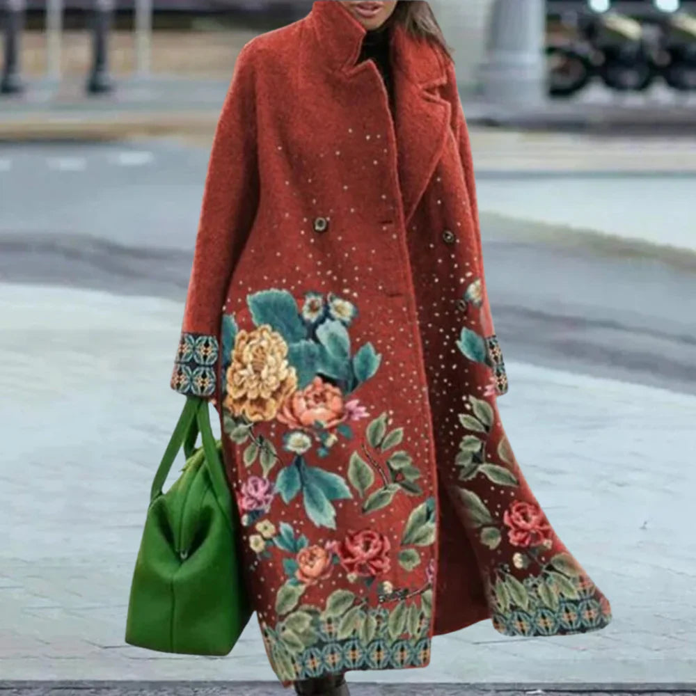 Oversized Wool Blend Abstract Pattern Overcoat