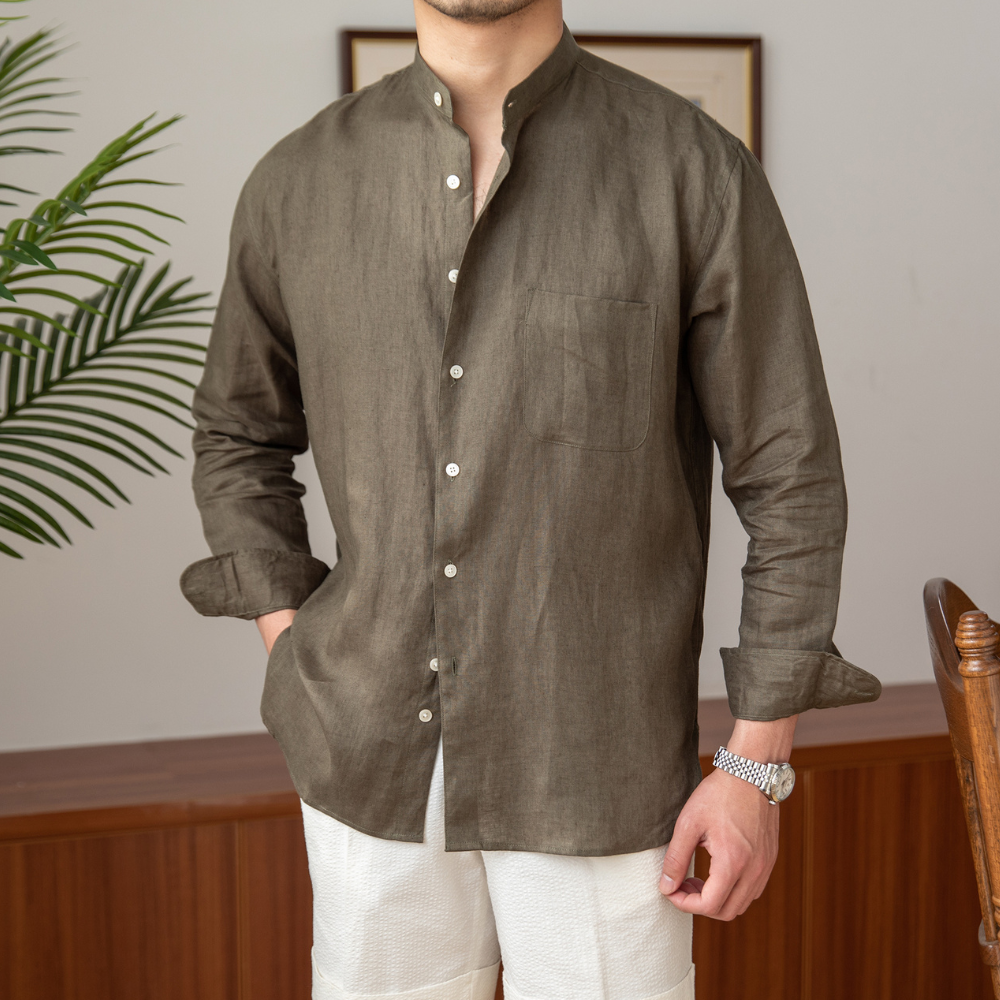Breathable Linen Blend Mandarin Shirt