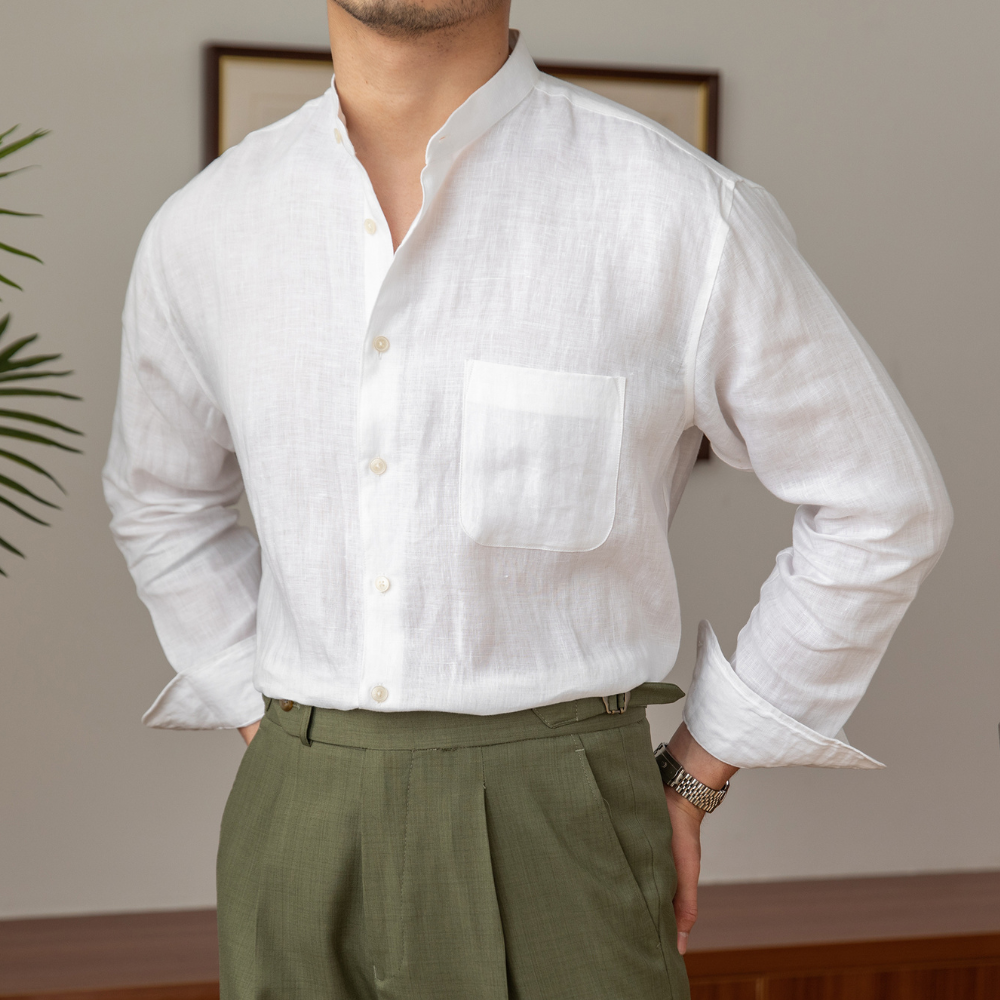 Breathable Linen Blend Mandarin Shirt