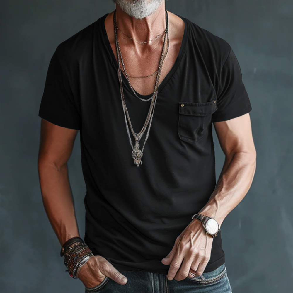 Relaxed Fit V-Neck Chest Pocket T-shirt